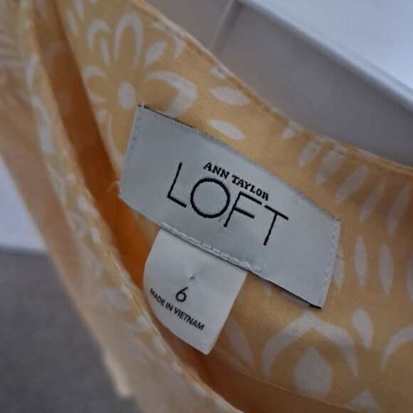 Ann Taylor Loft Skirt Women's 6 Midi Yellow White Floral Patterned Linen Blend - Picture 2 of 6